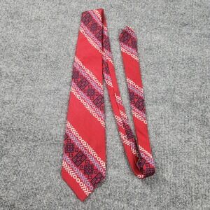 Diplomat Mens Geometric Fair Isle Tribal Pattern Necktie Red Navy Blue Woven Tie